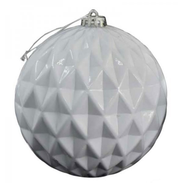 Χριστουγεννιάτικη Μπάλα Οροφής  Λευκή με Ανάγλυφους Ρόμβους, Γυαλιστερή (15cm)